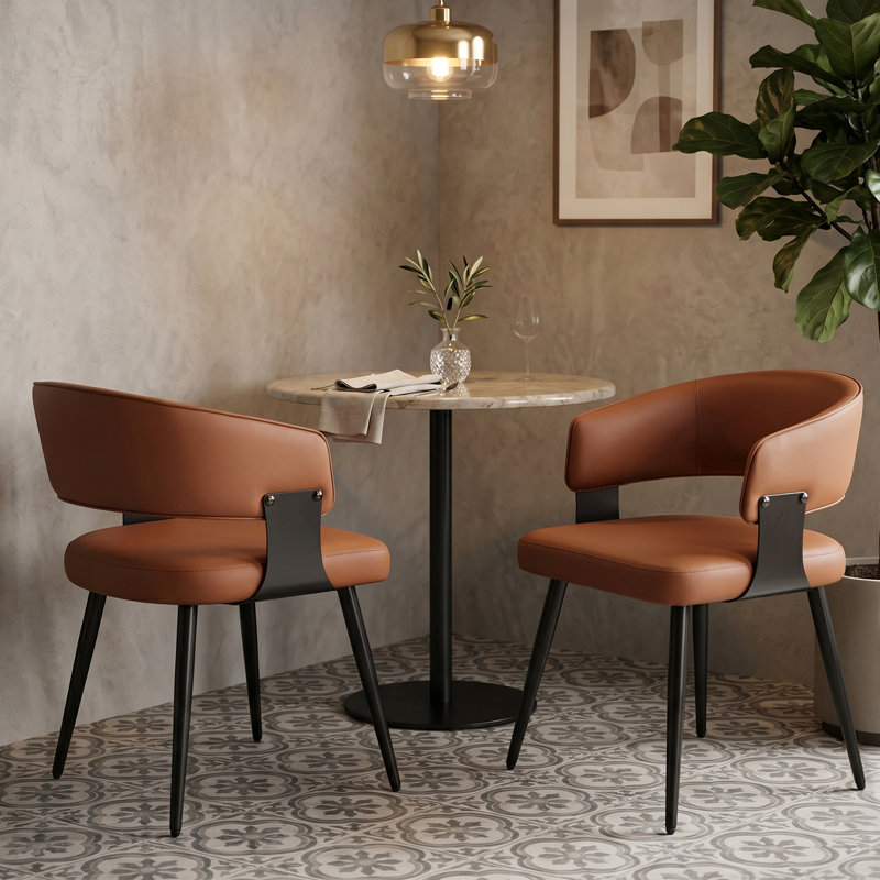 Modern Faux Leather Waterproof Upholstered Dining Chairs Set of 6 with Metal Legs, Mid-Century Kitchen Side Chairs, 6, Brown