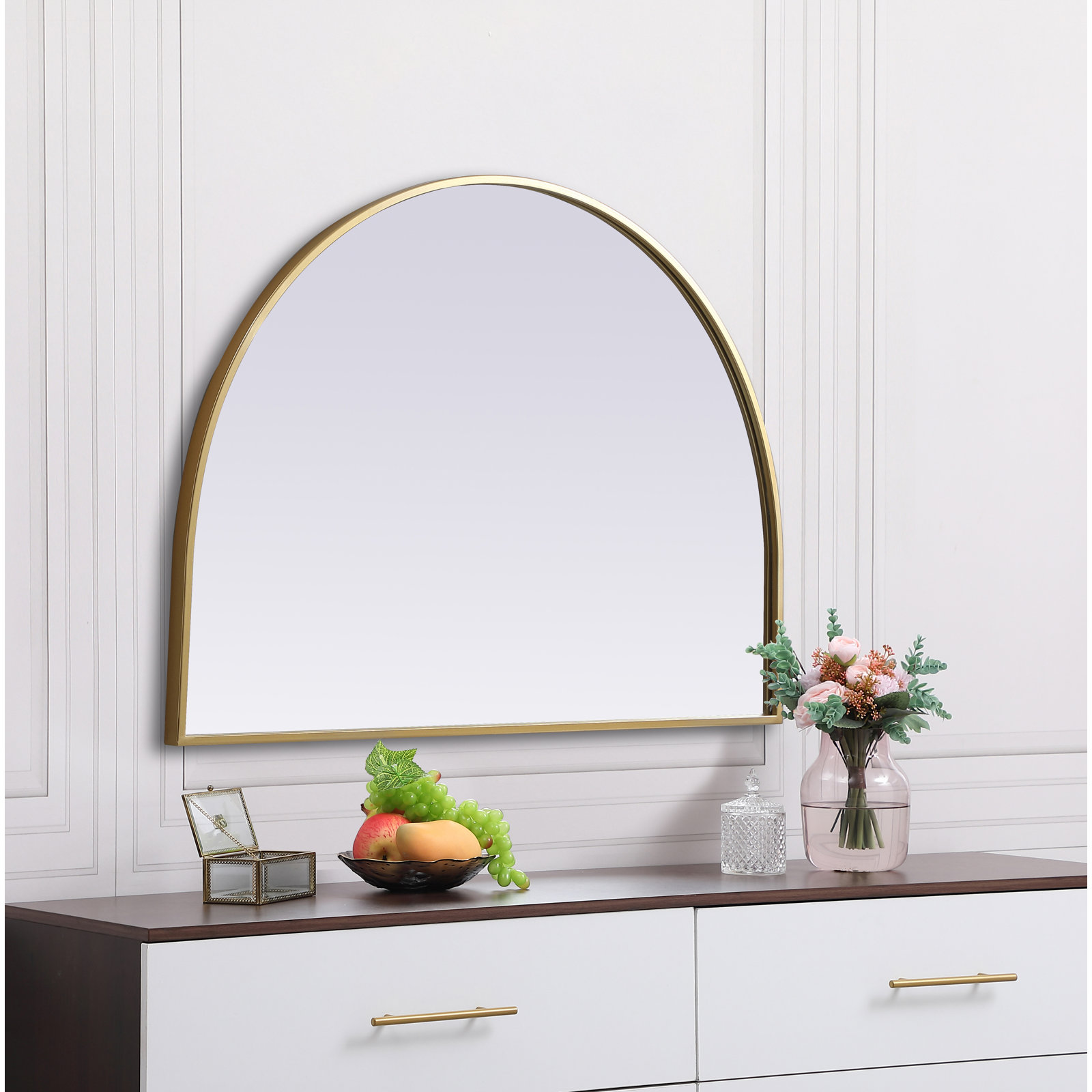 Sabine Metal Arch Wall Mirror, Brass, 24" x 33"