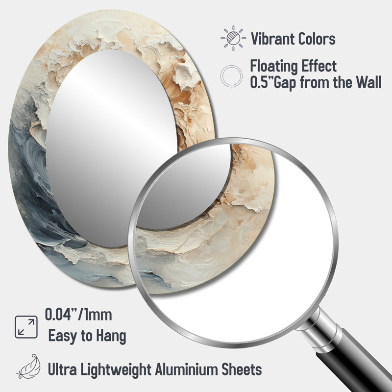 Beig and Blue Water Maelstrom Of Elegance I - Miroir mural moderne ovale, 40 po x 30 po