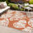 Delmoe High-Low Two-Tone Monstera Leaf Orange/Ivory Indoor/Outdoor Rug-1985158407