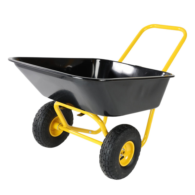 Brouette à deux roues, chariot de jardin, roues pneumatiques de 10 pouces, Jaune / Noir