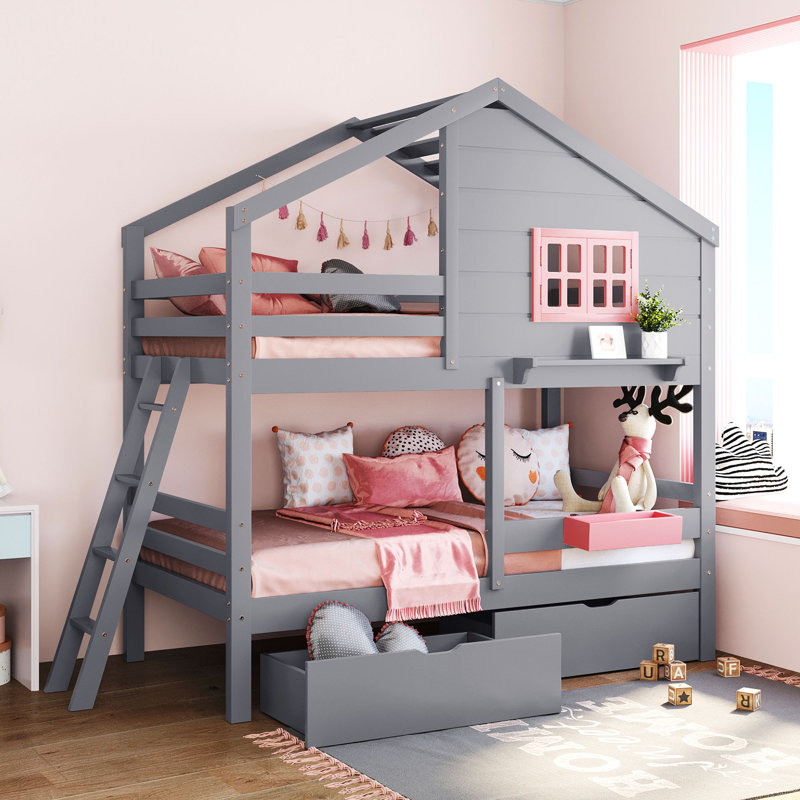 Vandenbosch Twin over Twin 2 Drawer Standard Bunk Bed by Harper Orchard, Gray