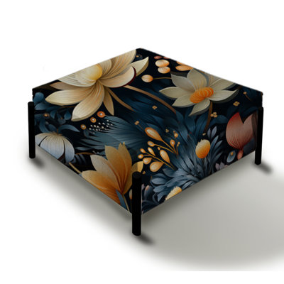 Tribal Garden Beige And Blue Blooming Grace - Floral Large Square Ottoman