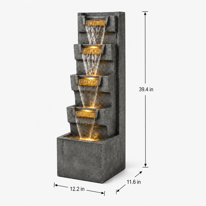 Fontaine 39,4 po à 4 niveaux pour l'extérieur, lumières DEL chaudes