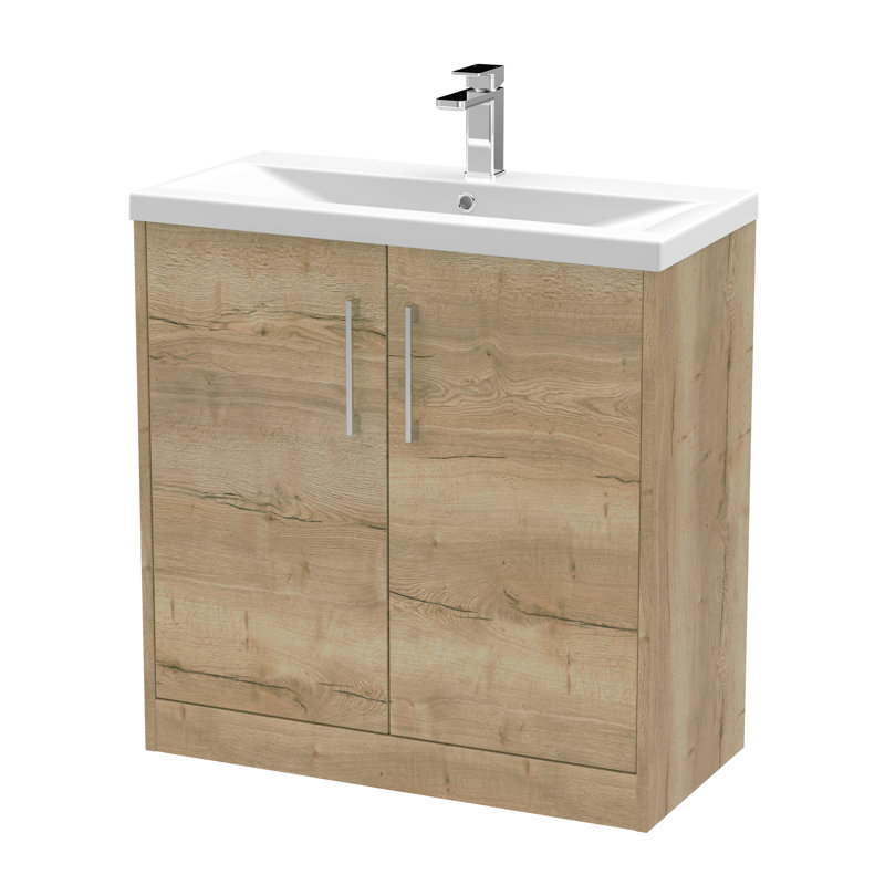Juno 800mm Single Bathroom Vanity with Integrated Vitreous China Basin, Autumn Oak
