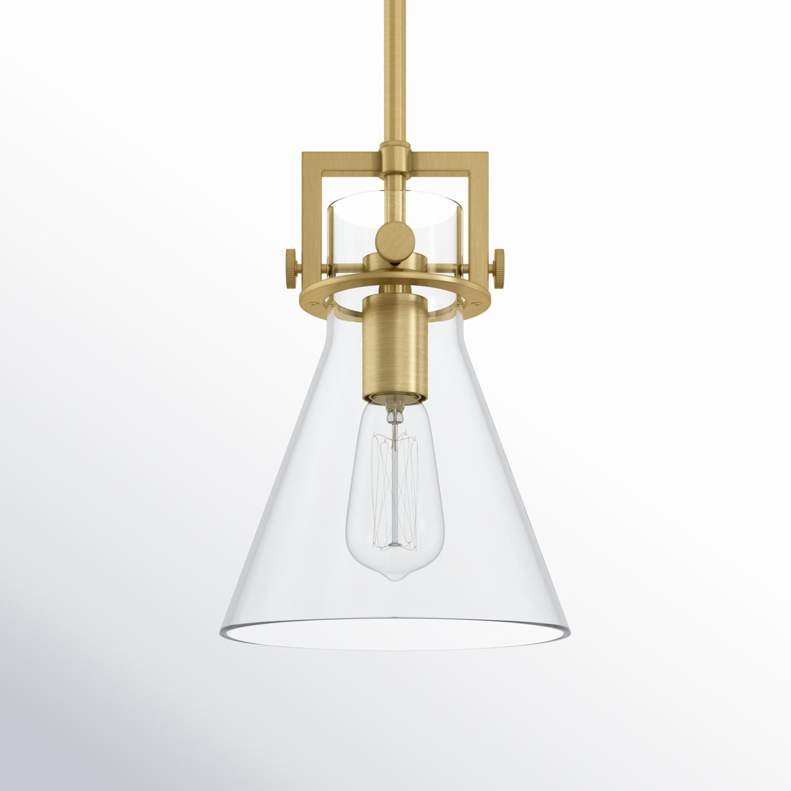 Coterie Single Light Glass Dimmable Pendant, Brushed Brass, Clear, 11.38" H x 8" W x 8" D