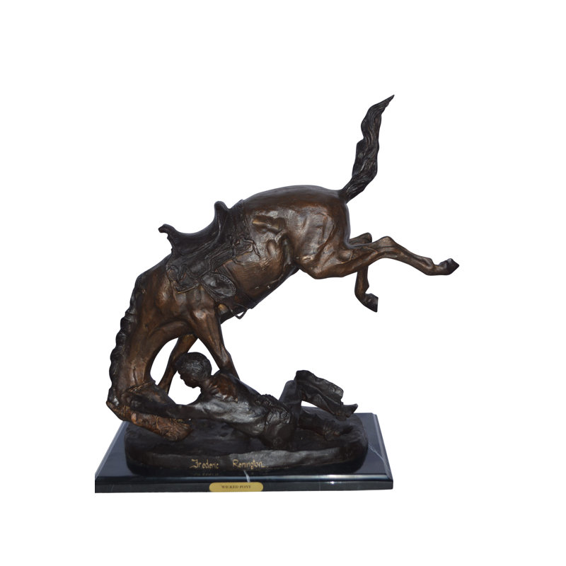 Statue en bronze Wonyed Pony par Remington - Taille: L 17 po x l 11 po x H 22 po.