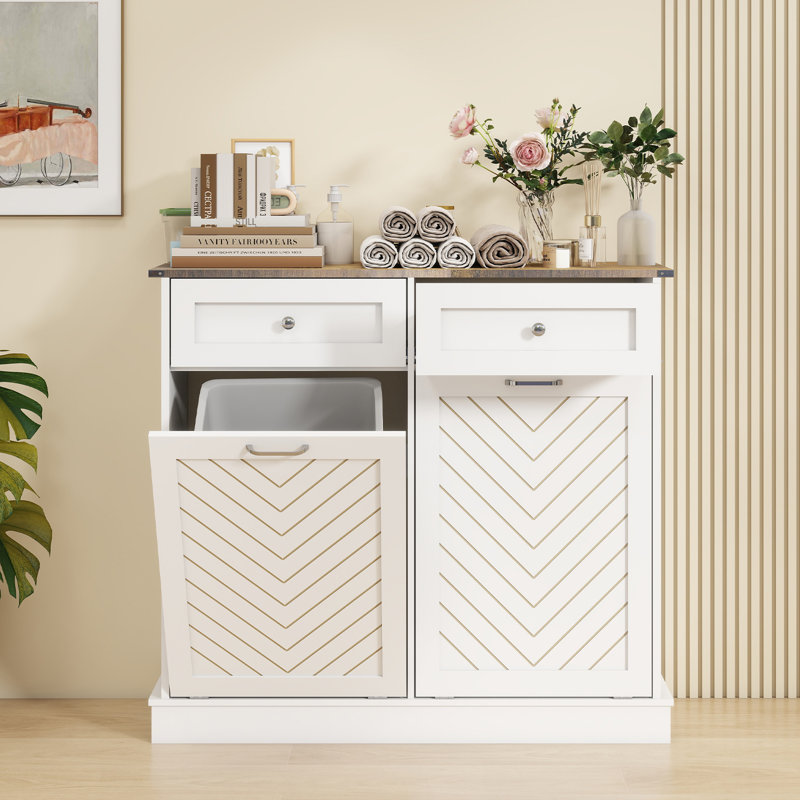 Poubelle en bois manufacturé 10 gallons Alsfeld, H 36 po x l 39,4 po x P 13,5 po, Blanc