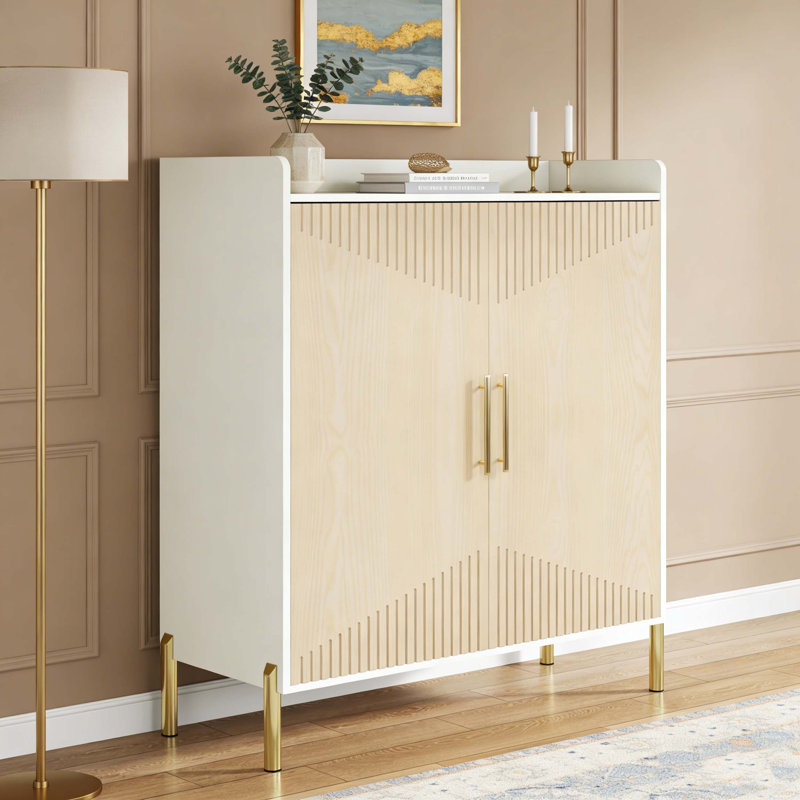 Modern Shoe Rack Organizer with Practical Storage Doors, White and Wood