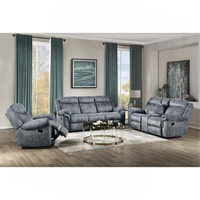 Ensemble de salon inclinable en velours bicolore 3 pièces Zubaida
