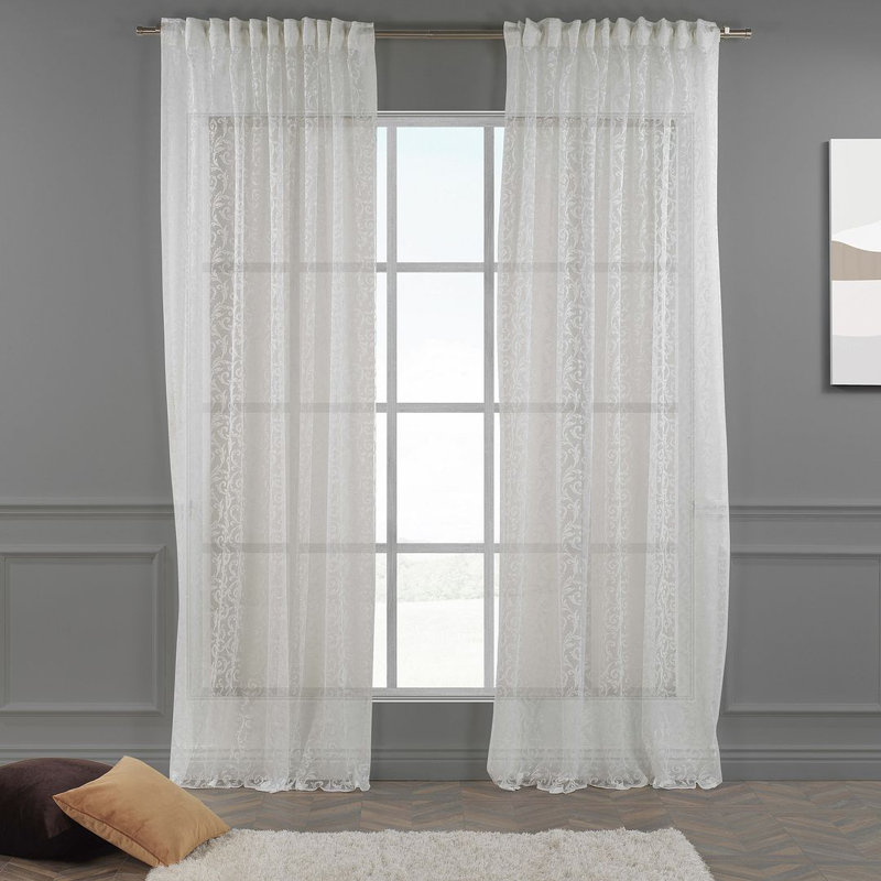 Extra Long & Extra Wide Classic Lace Single Panel Curtain, White, 140cm Width x 295cm Drop