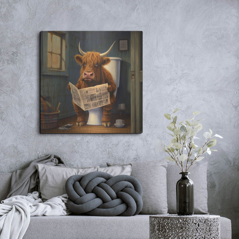 " Highland Cow On Toilet " by Luxe Metal Portfolio, 36" H x 36" W