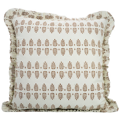 Housse de coussin à motif de volants en tissu brun et blanc Fabividine
