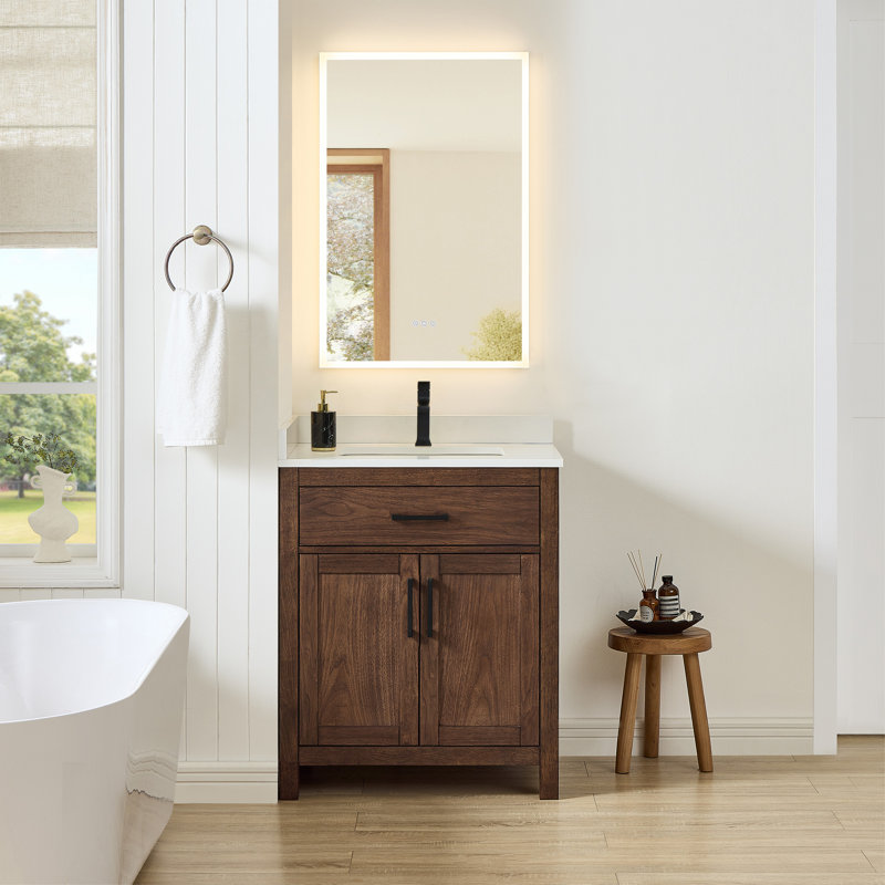 30 in. Single Vanity, Dark Walnut, Matte Black, White Quartz