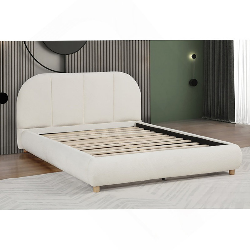 Cadre de lit plateforme contemporain tapissier pour chambre à coucher, Ivoire