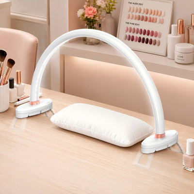 16-Inch Half-Moon Nail Desk Lamp with Foldable Bracket, 180° Flicker-Free Shadow-Free Light and Stepless 3000K-6500K Control for Salon Desks