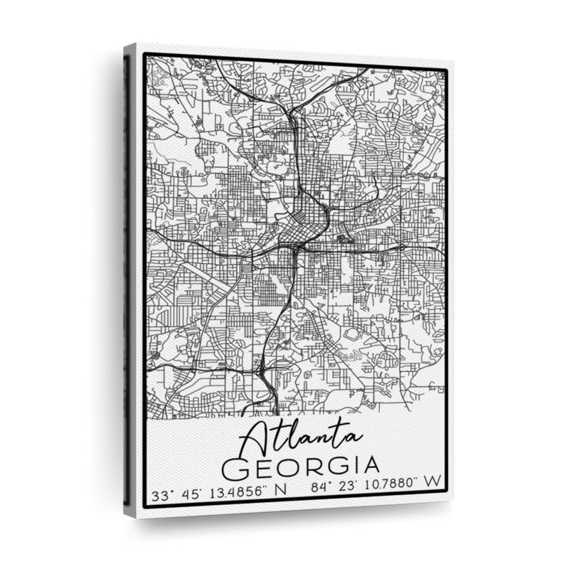 Carte de la ville d'Atlanta sur toile, H 48 po x l 32 po x P 1,25 po