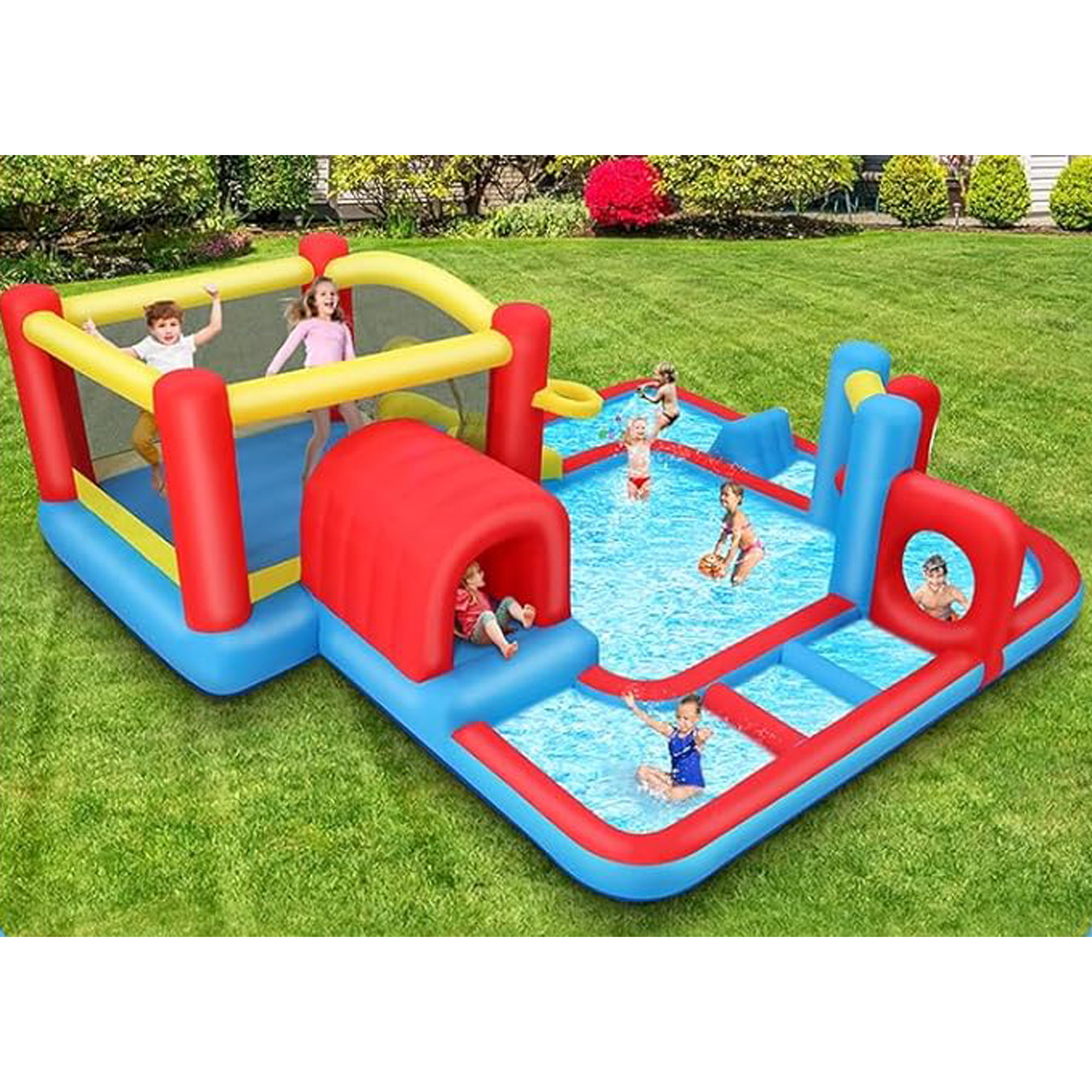 Inflatable Swimming Bounce House Water Slides, 13FTx12.5FT Extra Large Waterslide Jumping Castle With Kids Deep Pool, Basketball Hoop Heavy-Duty For Kids Backyard Big Party