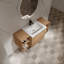 Meuble-lavabo mural avec lavabo en céramique, deux tablettes et porte à fermeture en douceur-743406001