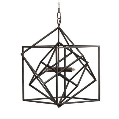 3-Light Black Metal Chandelier with Geometric Design and Adjustable Hanging Length, Hardwired Ceiling Fixture