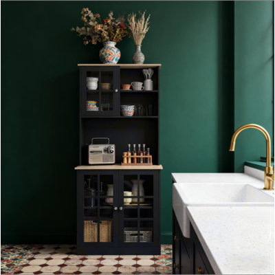 Armoire autoportante, armoire de rangement pour garde-manger, grand comptoir, portes en verre et tablettes réglables pour la salle à manger