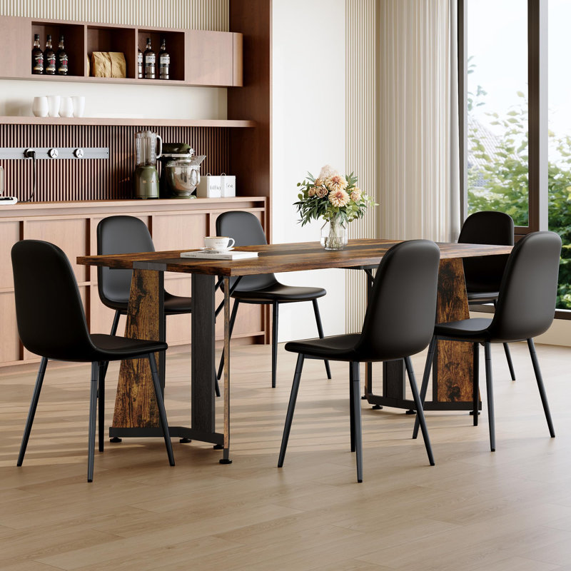Ensemble de table de salle à manger 7 pièces comprenant un plateau en grain de bois et des pieds de soutien profilés. La table de salle à manger 70,9 po rectangulaire pour 6 personnes offre stabilité, confort et style.
