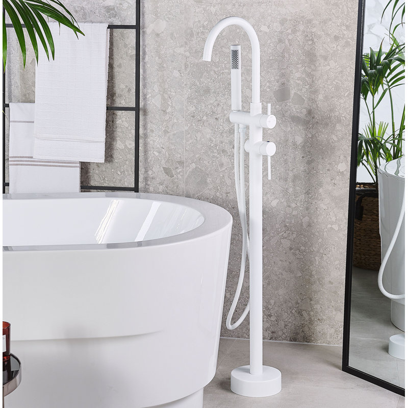 Littoral 1 Handle Floor Bath Filler with Diverter, White