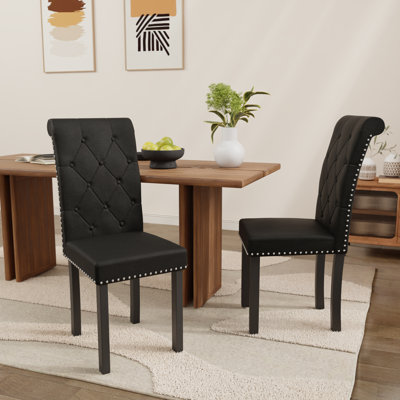 High-Back Tufted Nailhead Upholstered Dining Chairs Side Chairs (Set of 2)