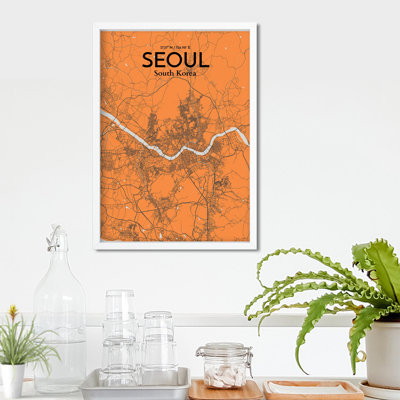 Seoul City Map in Orange 1 Piece Wall Art
