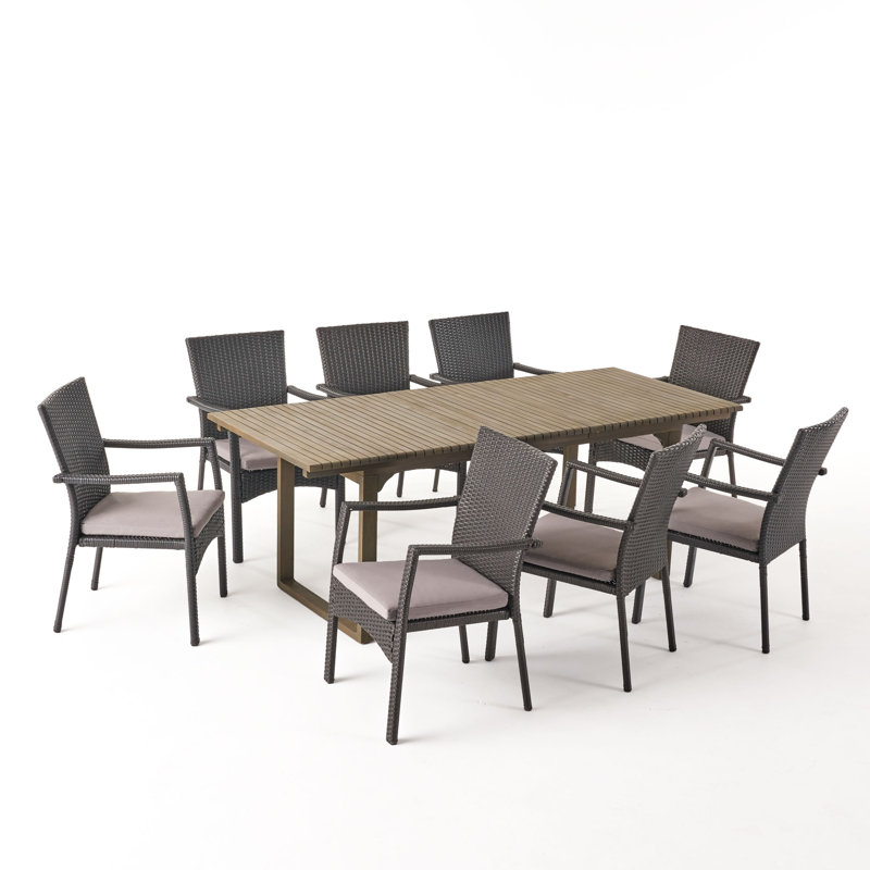 Chul 8 - Person Acacia Wicker Patio Dining Set with Extendable Rectangular Table , Cushions Included