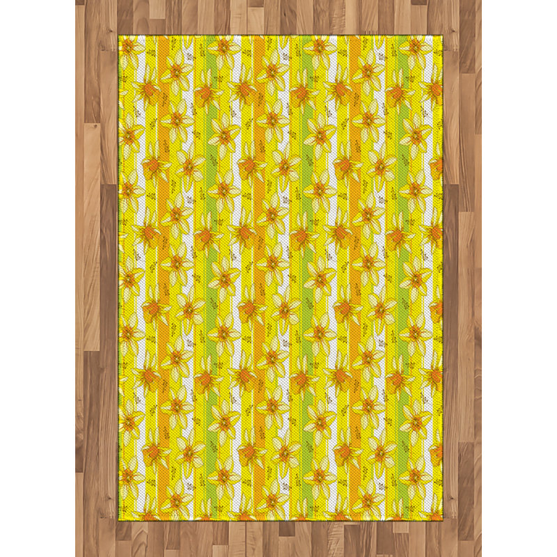 Tapis décoratif à longues fibres en fibre de polyester jaune à haute densité, Rectangle— 4 pi x 5 pi 8 po