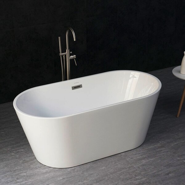 Woodbridge Reims 29.5-in x 59-in White with Polished Chrome Trim Acrylic  Oval Freestanding Soaking Bathtub with Drain (Center Drain) in the Bathtubs  department at