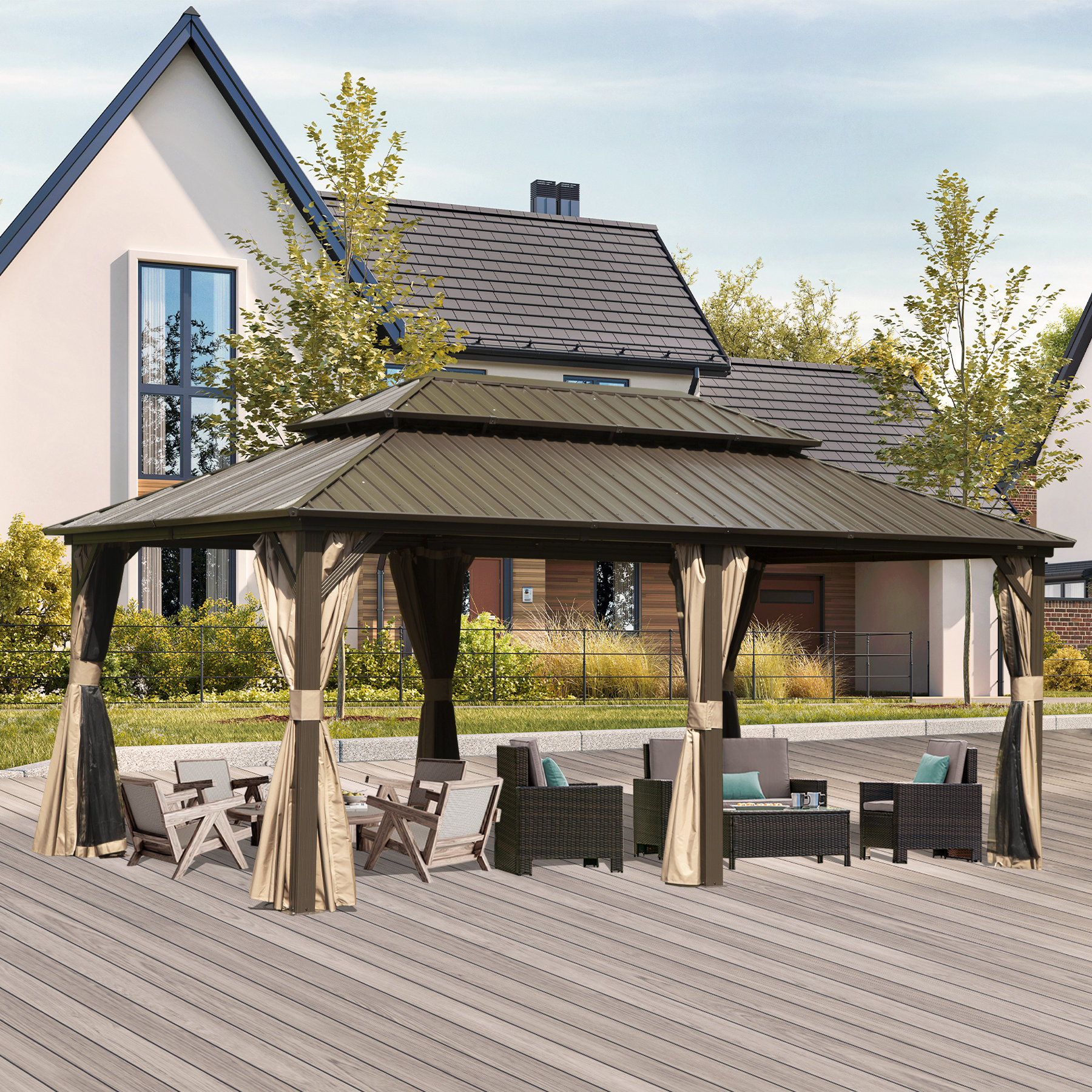 Domi Louvered 18 Ft. W x 12 Ft. W Galvanized Steel Patio Gazebo with