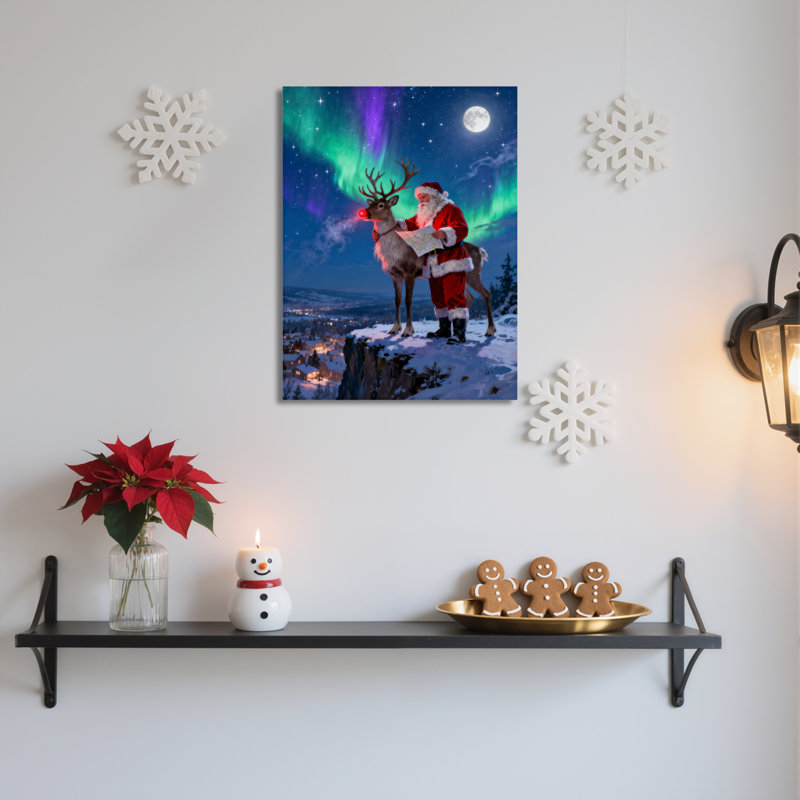 Père Noël renne sur toile, H 36 po x l 24 po
