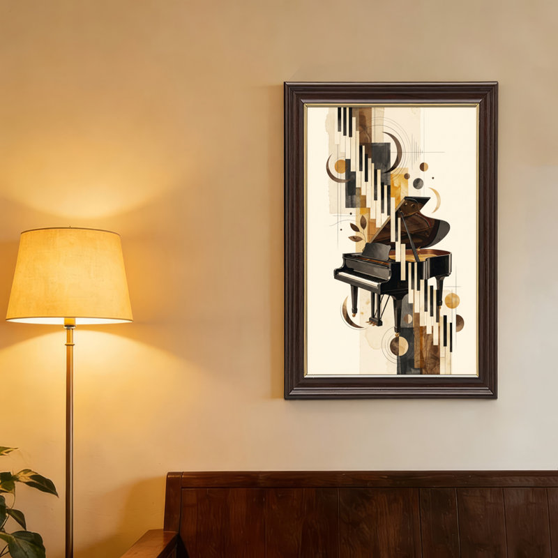 Art mural antique sur toile encadré doré pour le salon, la chambre à coucher, le bureau ou le vestibule - Décoration murale décorative avec piano abstrait