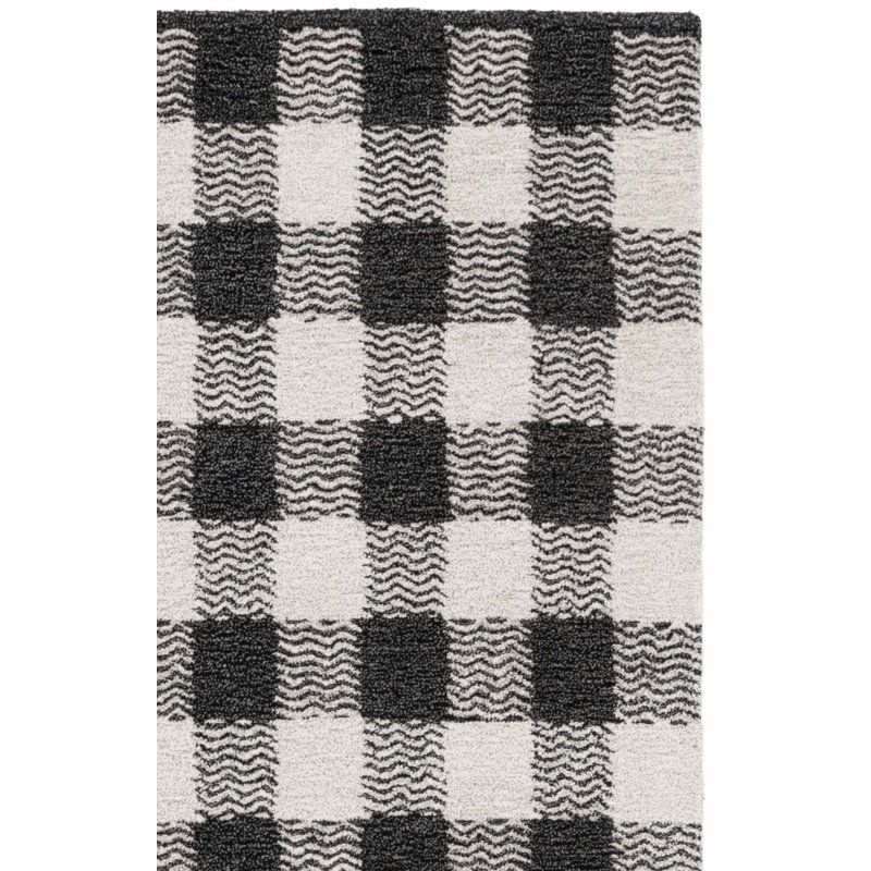 Tapis gris anthracite / ivoire en laine / coton / fibre touffeté à la main genre 801, Rectangle 3 pi x 5 pi