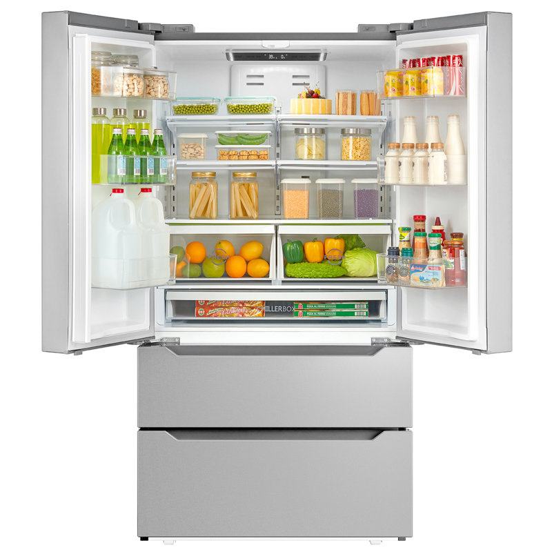 Cosmo 36 po Lumin Collection 22,5 cu. Réfrigérateur à porte française à profondeur de comptoir avec poignées encastrées en acier inoxydable