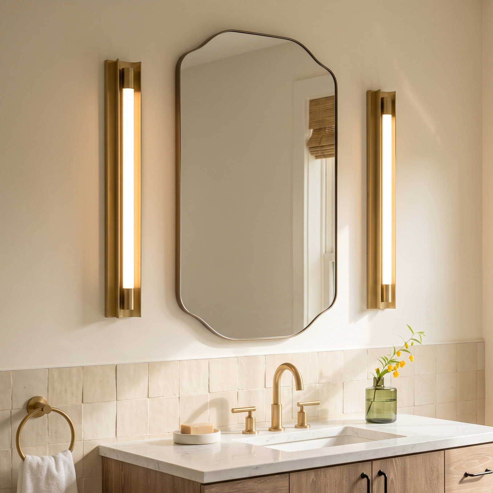 Single Dimmable LED Bath Bar, Burnished Brass