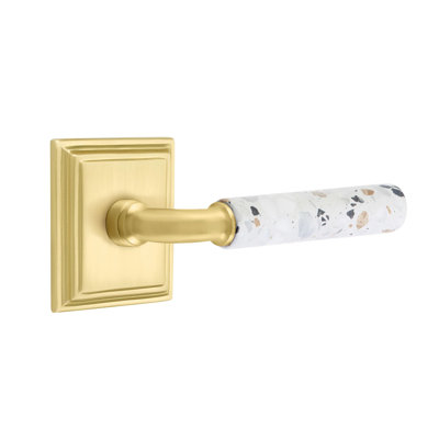Mortaise intérieure Emtek Select Passage avec rosette Wilshire et tige R-Bar, levier Terrazzo clair