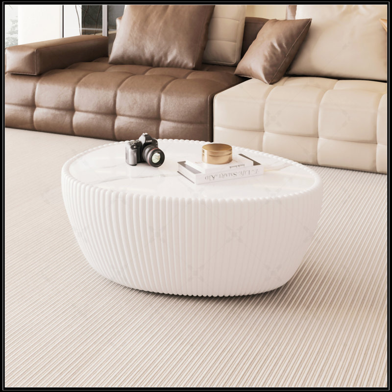 Table basse moderne en polyuréthane, Blanc, Blanc, Marbre