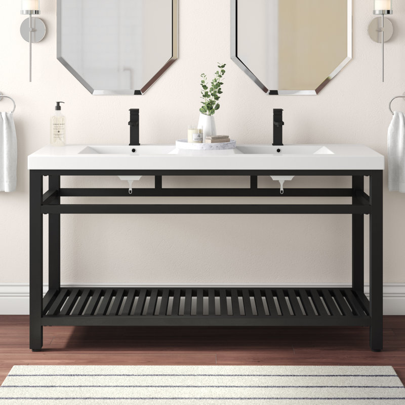 Ensemble de meuble-lavabo double 60 po Raya, Noir