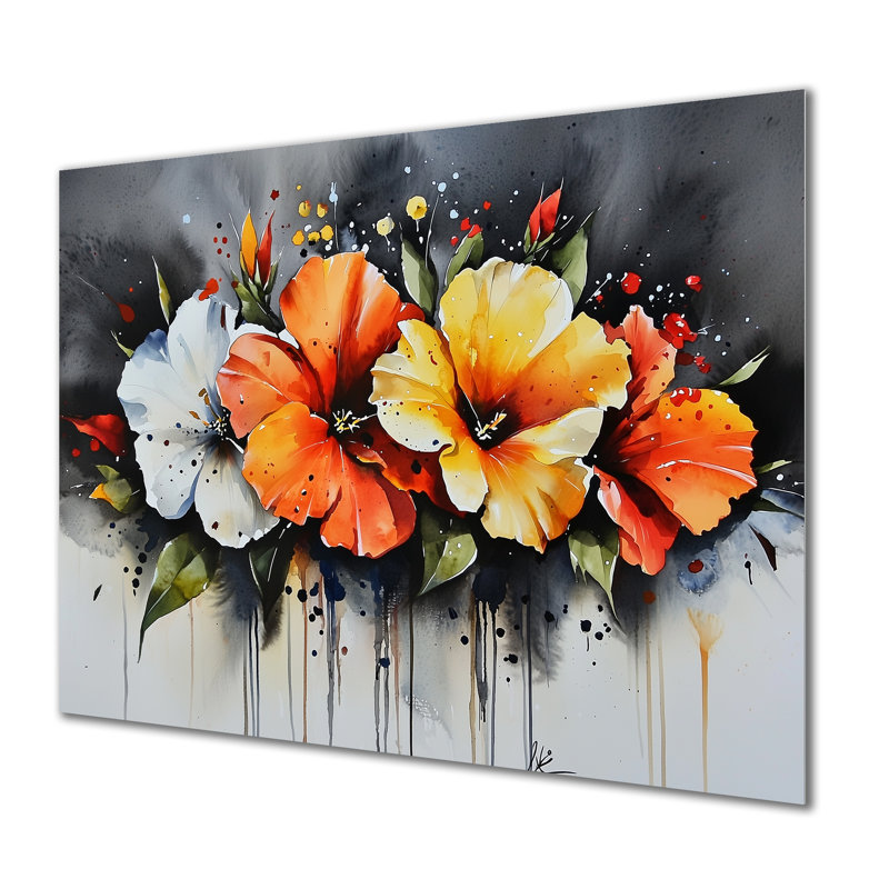 «Transitional Autumn Hibiscus Gardens II», décoration murale florale en métal, impression sur métal Hibiscus