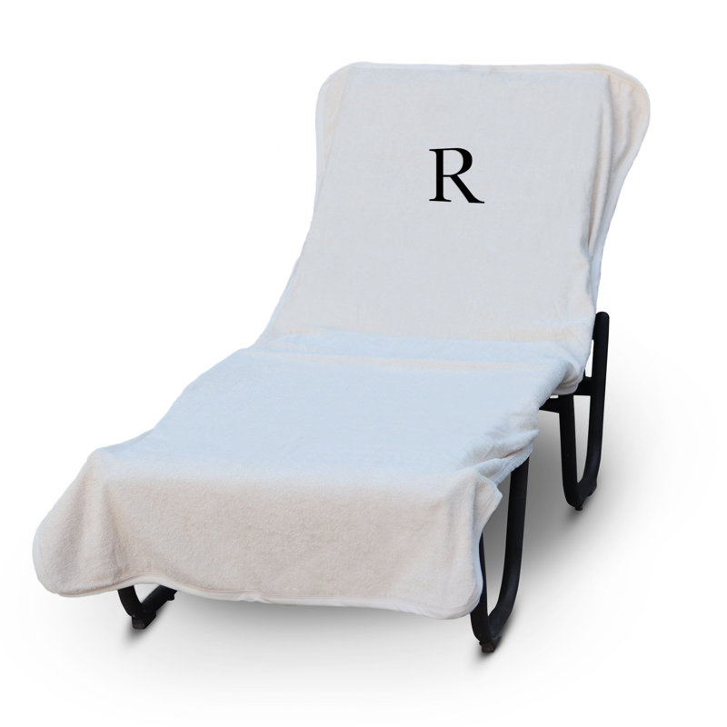 Housse pour chaise longue monogrammée - ensemble de 1 - lettre-bloc, R, Blanc / noir