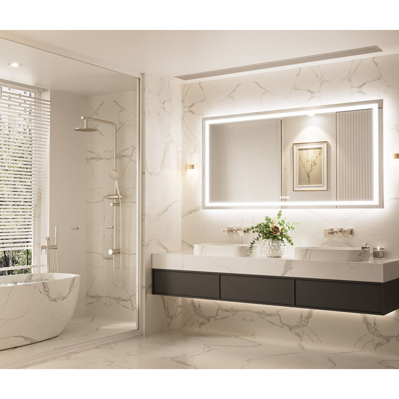 Katyusha Super Bright LED Lighted Bathroom Vanity Mirror 3-Color Temperature  Frontlit & Backlit Dimmable & Anti-Fog