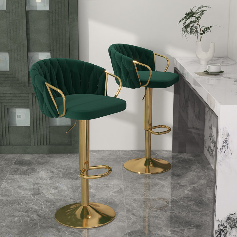 Christal Height Adjustable Swivel Bar Stool, Dark Green