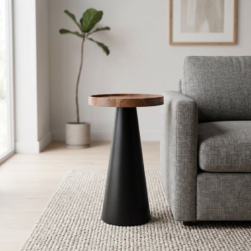 Mid-Century Farmhouse Cottagecore Handmade Wooden Accent End Table, Natural, Black