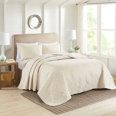 King/ King 3 Piece Reversible Bedspread In Cream - Elegant & Comfy Washable Soft Bedding