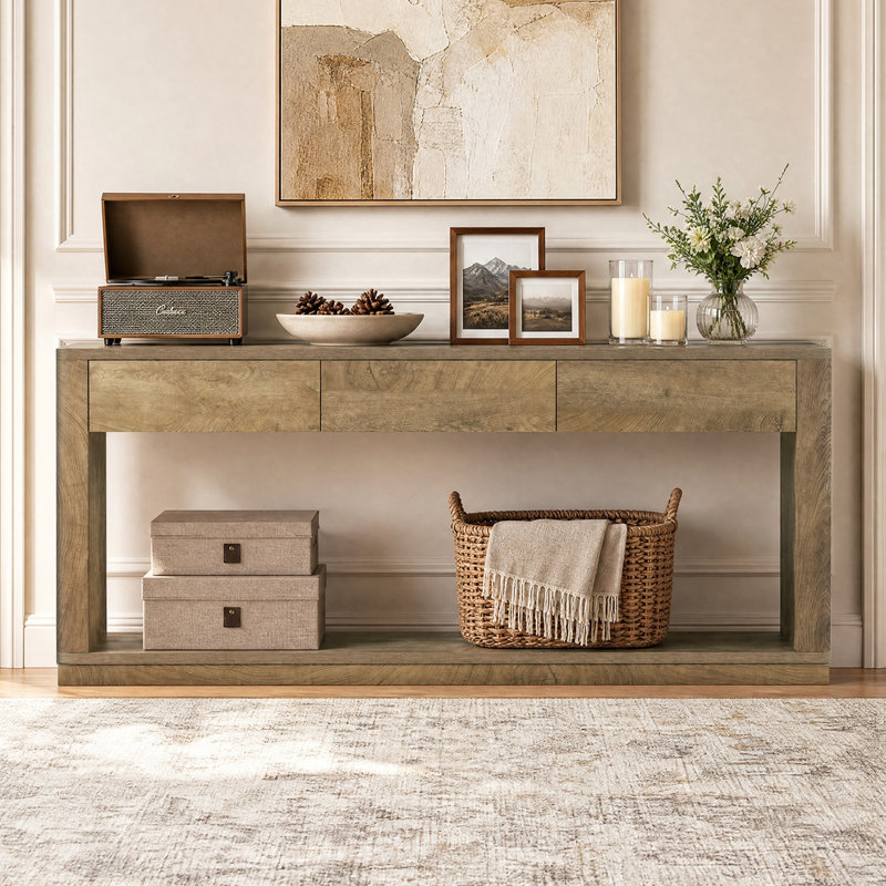 Console 70,9 po avec rangement à 3 tiroirs et canapé long
