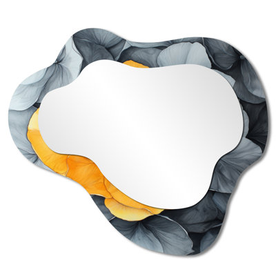 Pétales d'hortensias gris avec accent jaune I - miroir mural décoratif hydrangées nuage, miroir de coiffeuse traditionnel, imprimé sur métal