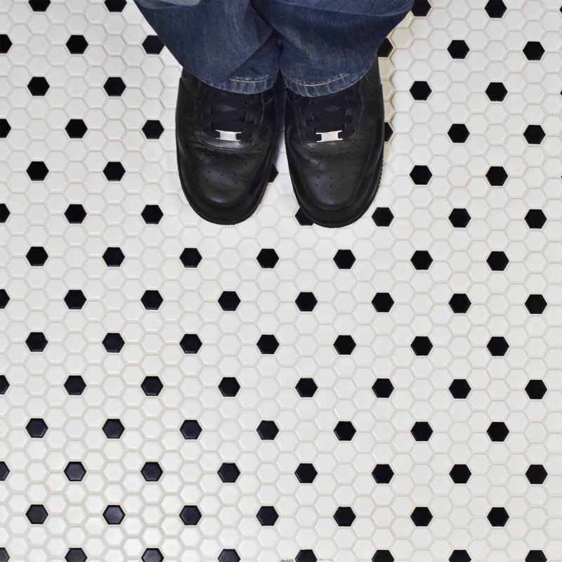 Metro 1" Hex Matte White with Black Dot 10-1/4" x 11-7/8" Porcelain Mosaic Tile